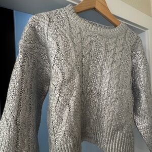 Nordstrom Metallic Cable Knit Sweater XS Hooked Up by IOT Silver